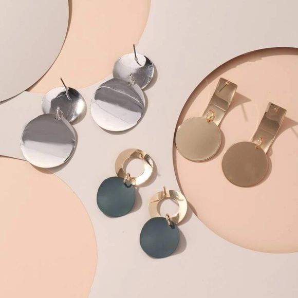 3 pcs Round Drop Earrings Golden Set Silver Green Brown - Picture 4 of 6